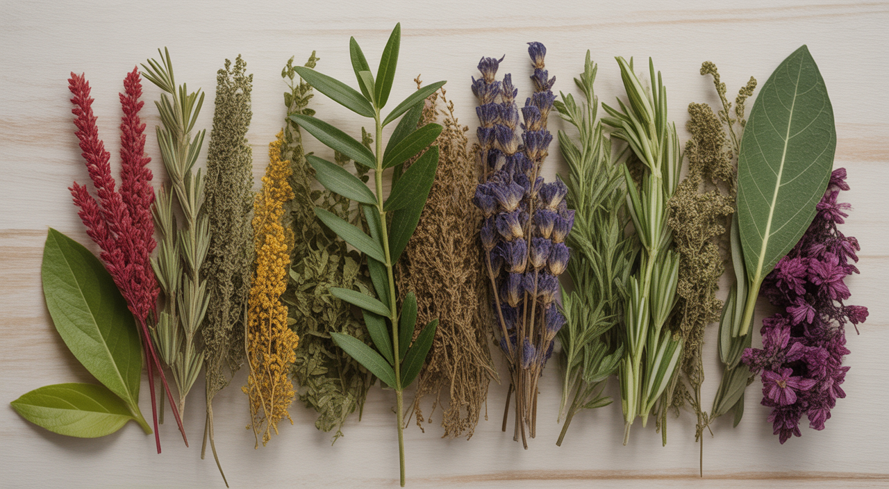 Assortment of colorful, dried herbs for wellness