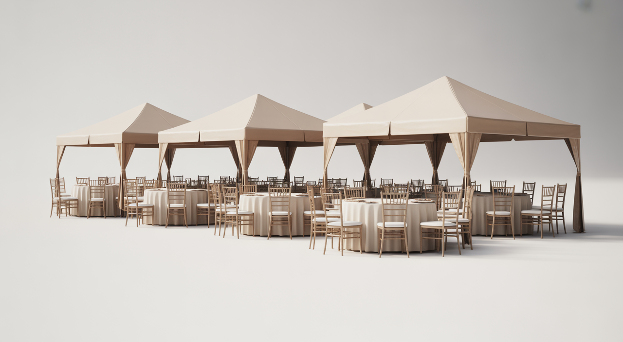 Elegant outdoor event rental setup in Washington DC with tent, tables, and chairs