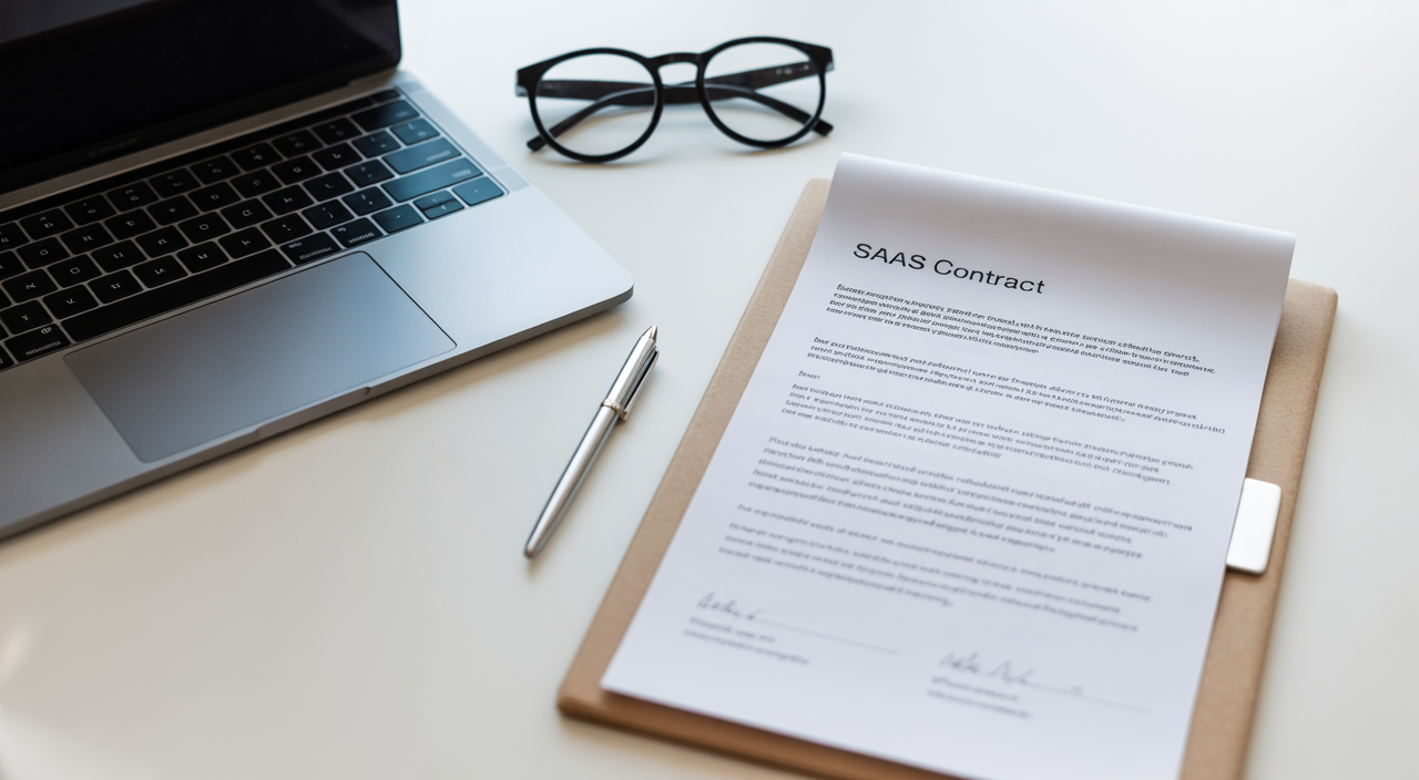 SaaS contracts lawyer reviewing cloud software agreement with a startup founder