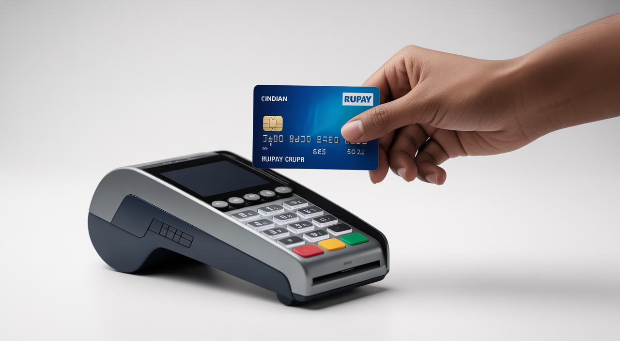 A person holding a RuPay credit card