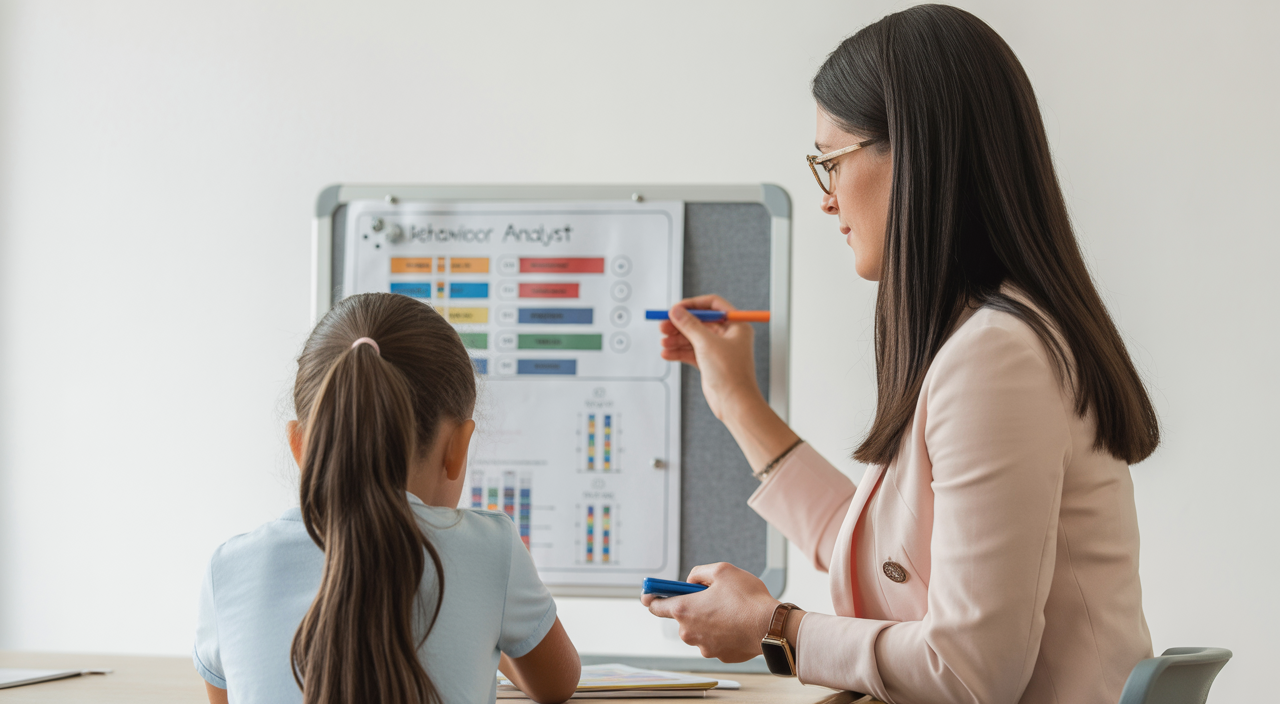 ABA therapist supporting a student with autism in an Iowa classroom